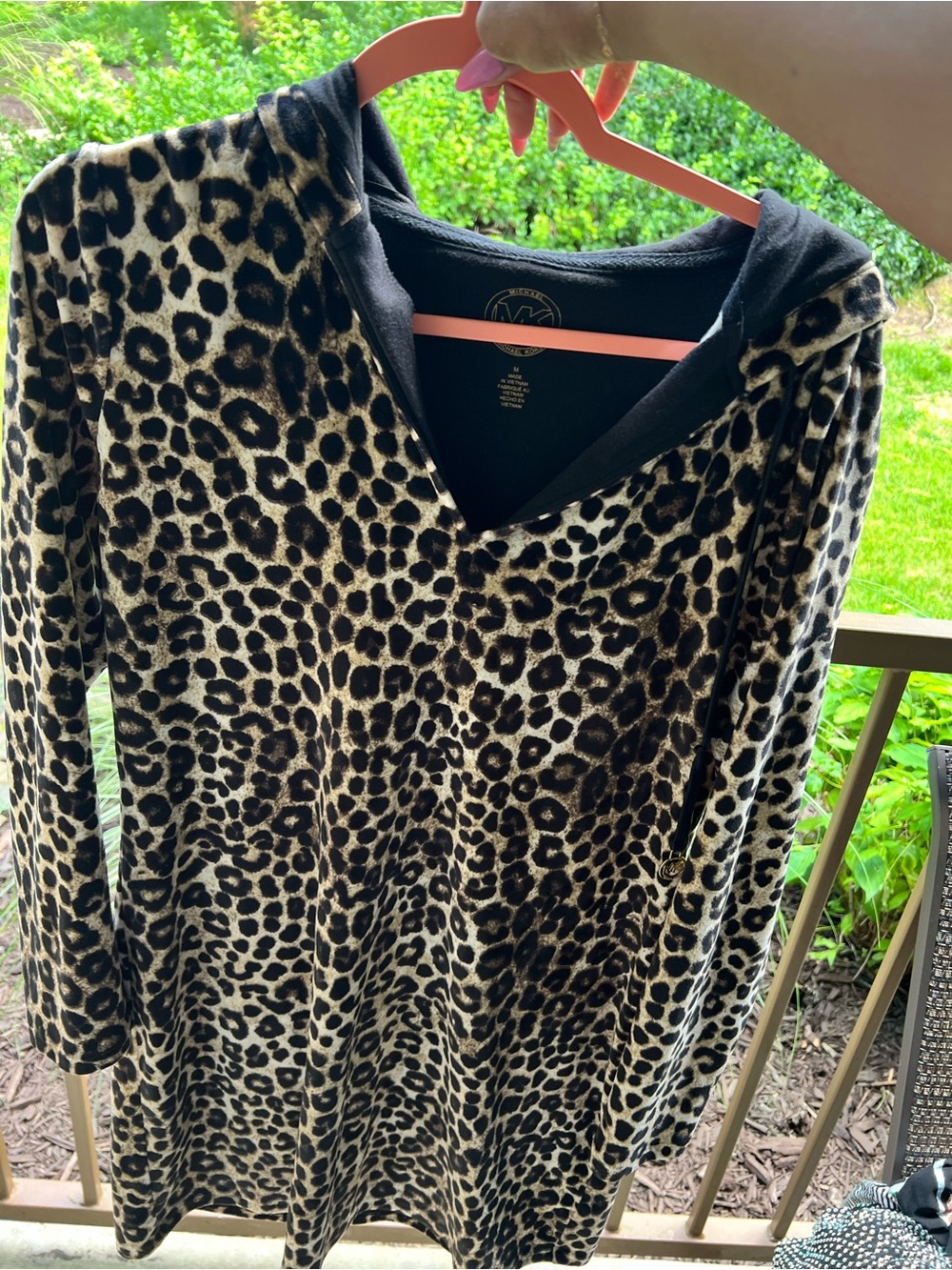 Michael Kors Leopard Print Long Sleeve Dress in Black and Cream